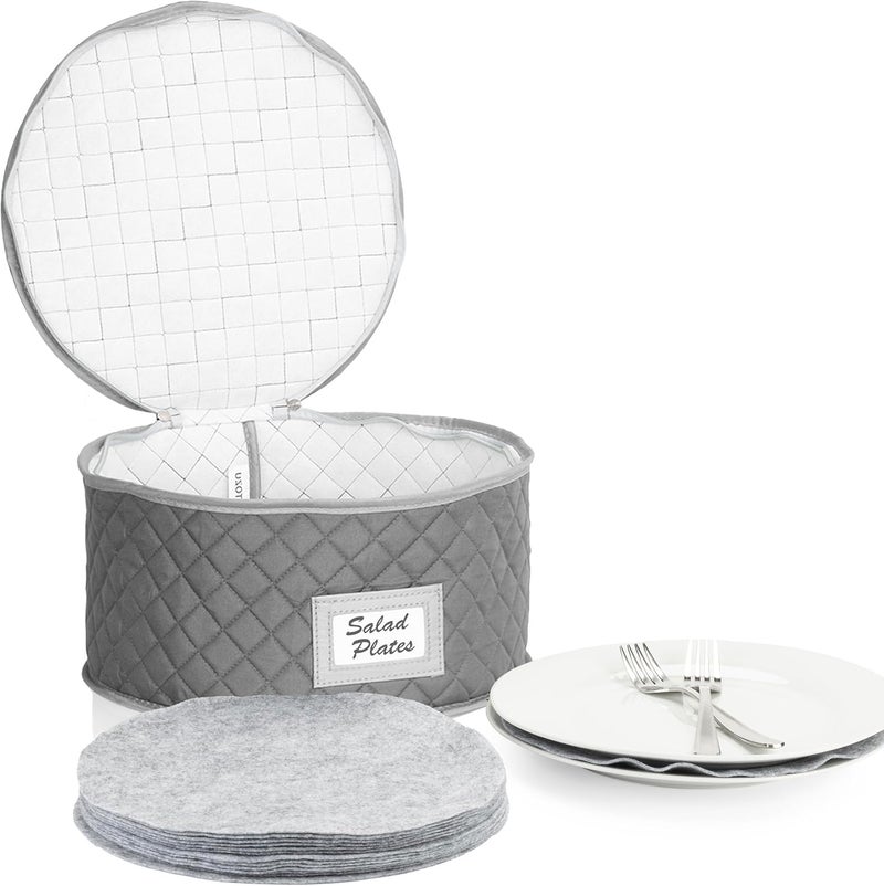 Stack Store Plus More China Storage Case - Salad Plate Quilted Case - 10" W x 6" H - Gray - Includes 12 Felt Separators - Stackable With Padded Interior to Store your Dinnerware Dishes - Image 1